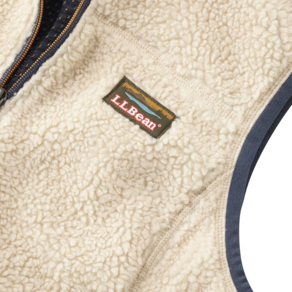 L.L. Bean Cream Sherpa Fleece Vest with Navy Trim and Yellow Accents - Picture 3 of 10